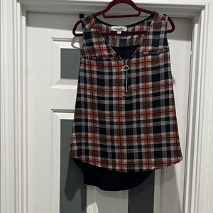 Tempted Hearts Black and Rust Plaid Zip-Front Tank Top